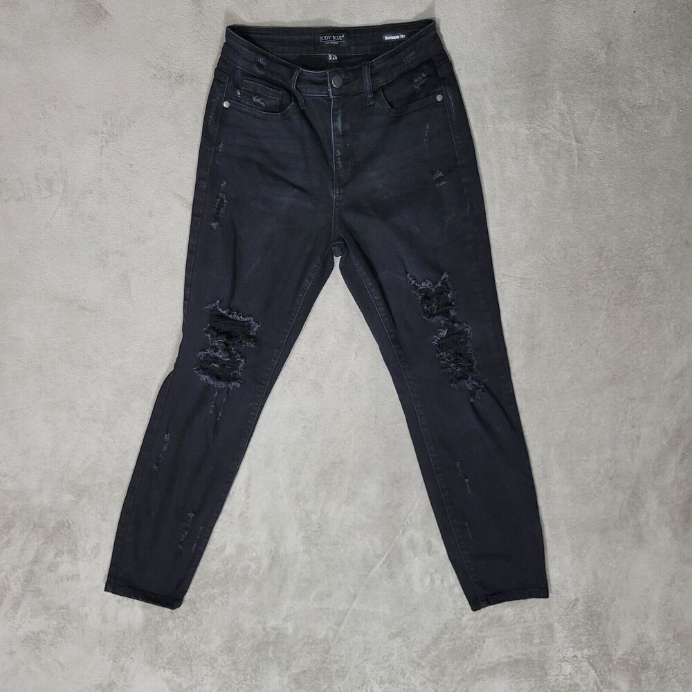 Judy Blue Boyfriend Fit Distressed Jeans Black Sz 3/26